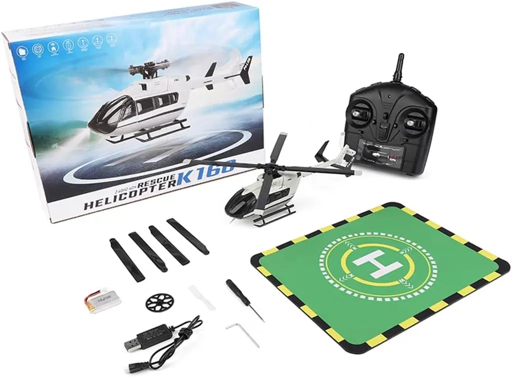 K160 Airbus EC145 Simulation RC Helicopter, 2.4G 4CH Brushless Motor Remote Control Helicopter for Adults Beginners, RC Plane Altitude Hovering Military Aircraft - 3 Battery