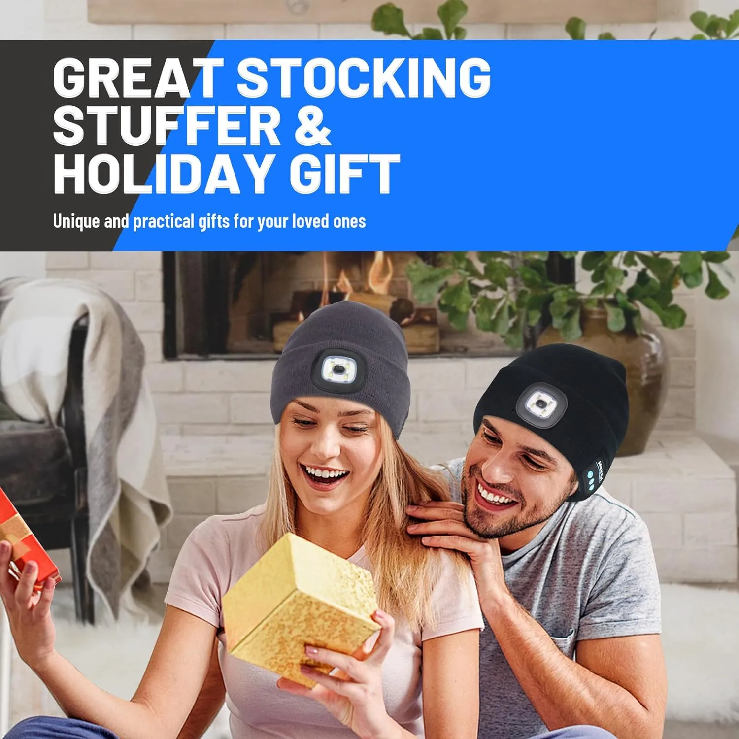 Keains Bluetooth Beanie with Light, Musical Knit Hat with Headphones and Built-in Speaker Mic, Gifts for Men Women Dad