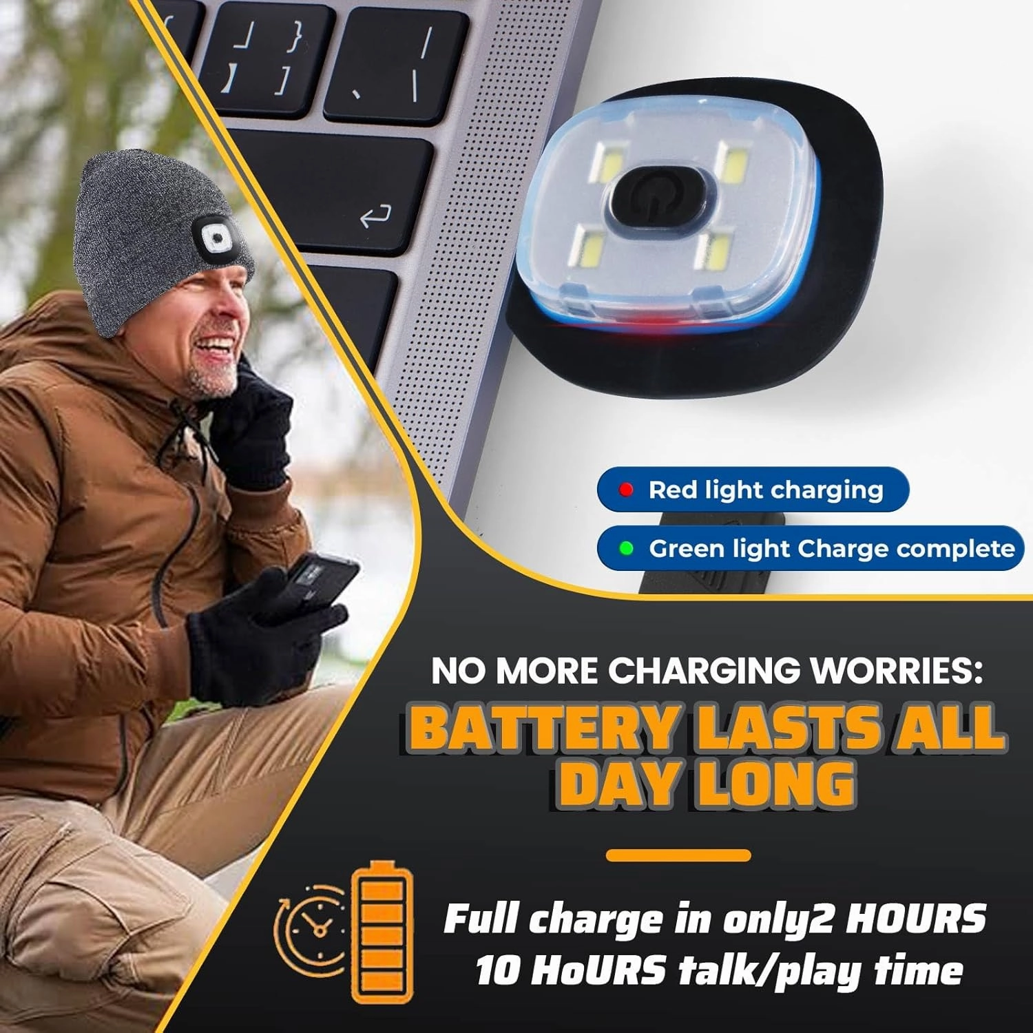 Keains Bluetooth Beanie with Light, Musical Knit Hat with Headphones and Built-in Speaker Mic, Gifts for Men Women Dad