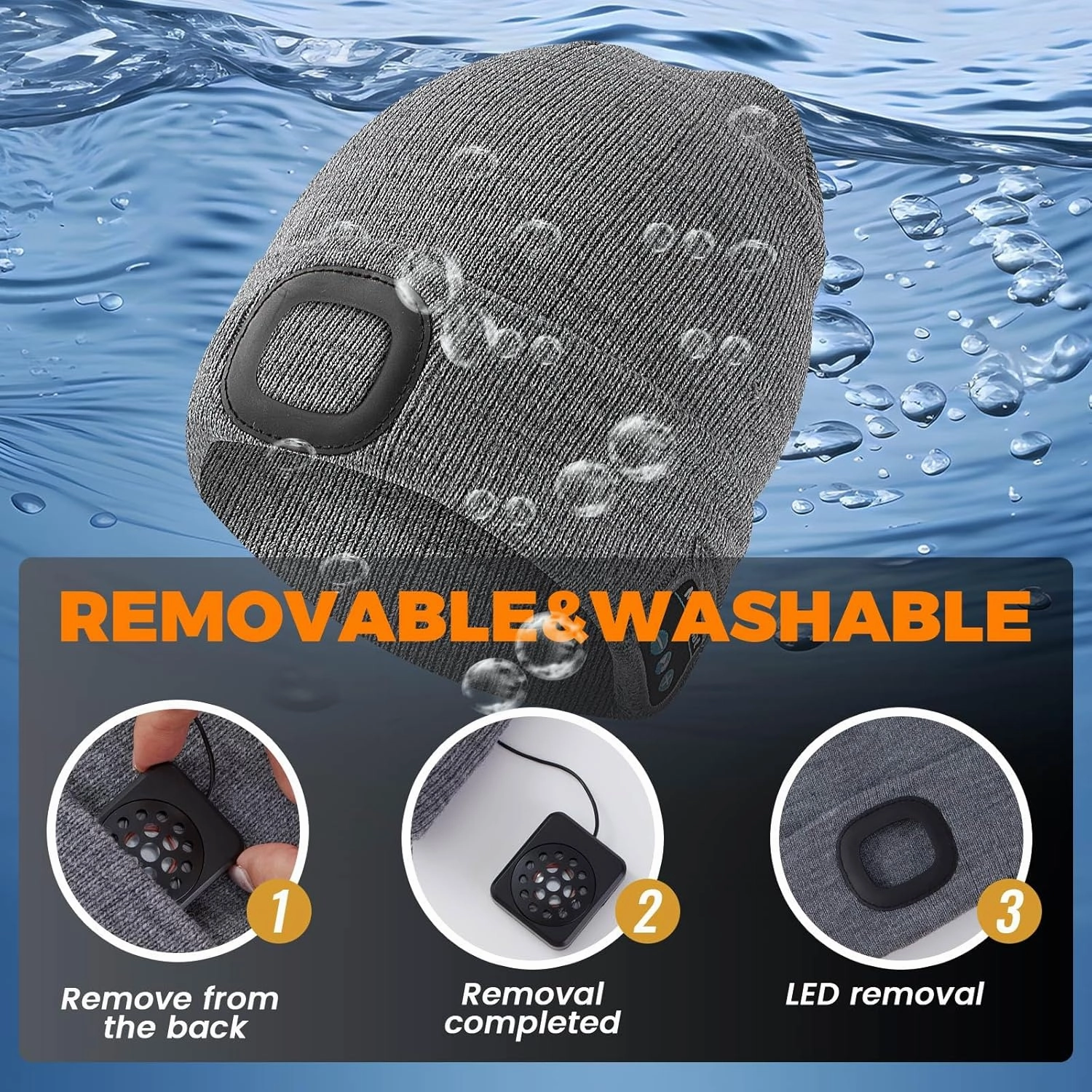 Keains Bluetooth Beanie with Light, Musical Knit Hat with Headphones and Built-in Speaker Mic, Gifts for Men Women Dad