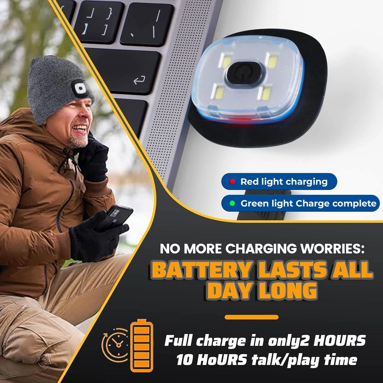 Keains Bluetooth Beanie with Light, Musical Knit Hat with Headphones and Built-in Speaker Mic, Gifts for Men Women Dad