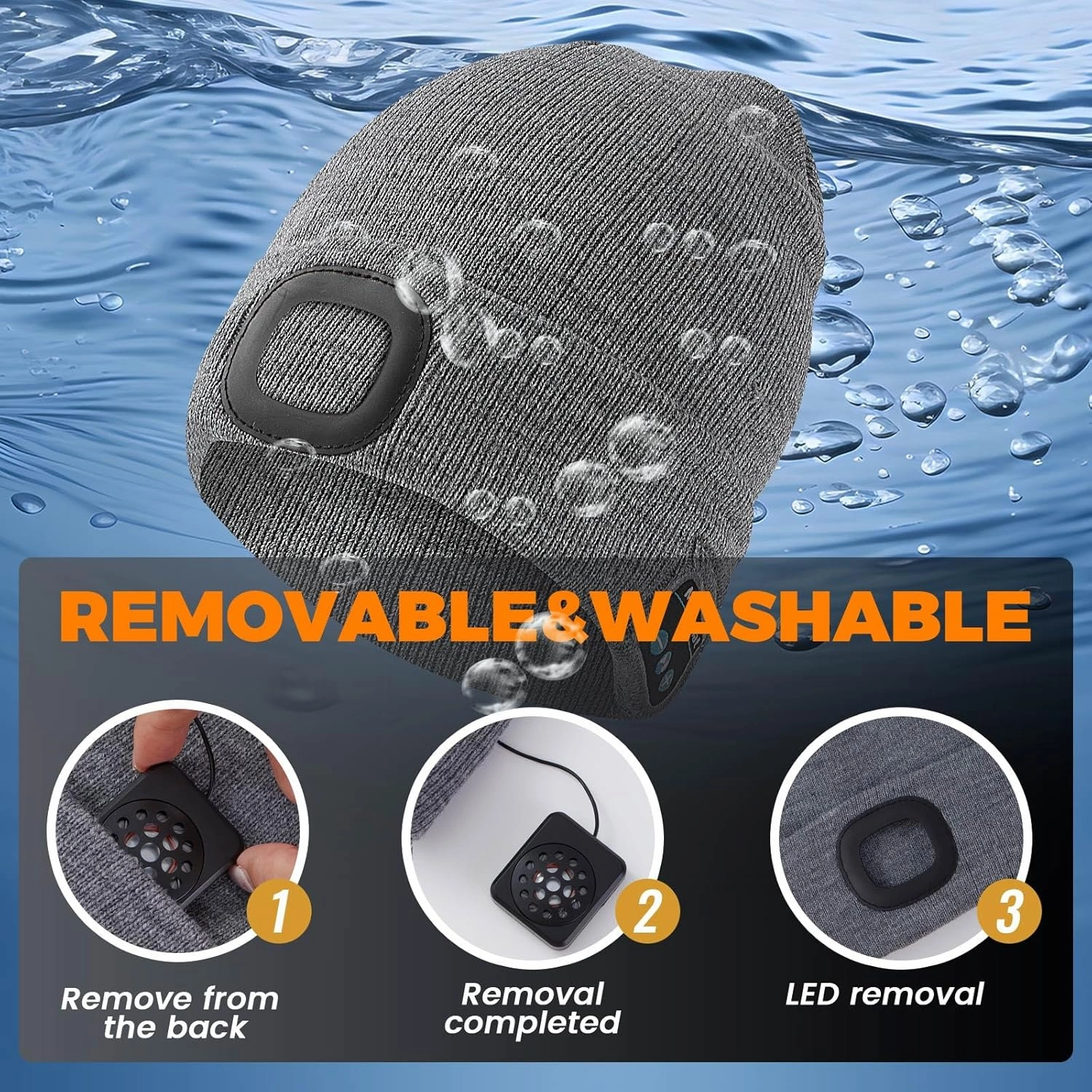 Keains Bluetooth Beanie with Light, Musical Knit Hat with Headphones and Built-in Speaker Mic, Gifts for Men Women Dad
