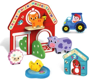 Kids Hits Wooden Farm Set – 11-Piece Interactive 3D Barn Playset with Farm Animals, ABC, Numbers & Colors – Eco Montessori Toy for Kids Ages 2 