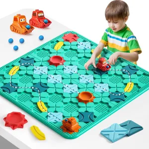 Kids Logical Road Builder Games Set with 2 Push Cars & 520 Building Blocks – Creative Railway Construction Toy for Ages 3 , STEM Learning Playset with Storage Bin