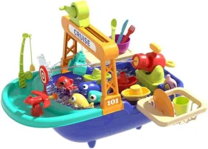 Kids Play Sink with Pretend Play Dishwasher, Magnetic Fishing & Catching Games, Indoor/Outdoor Water Table Toy for Toddlers 3 , Kitchen Sensory Toys for Girls and Boys
