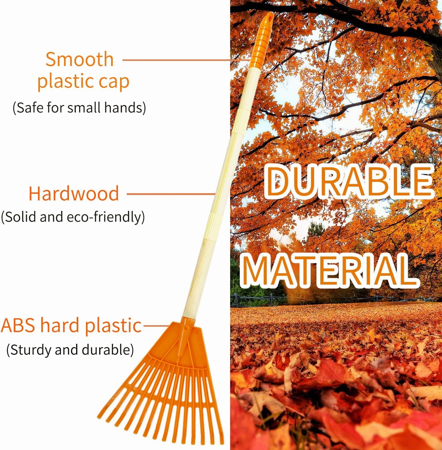 Kids Rakes, 4 Pieces 31" Heavy Duty Lawn Tool for Leaves, Child Size, Plastic Head & Wooden Handle, Gardening Tools for Boys Girls Gifts Age 3 Year Old and Up