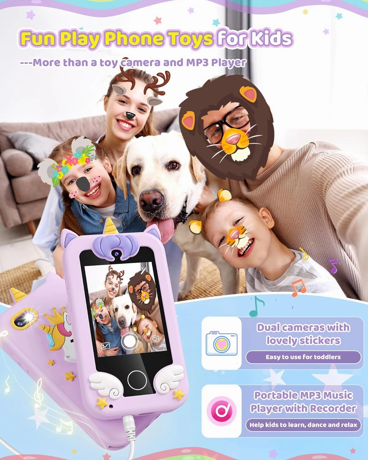 Kids Toy Smartphone, Unicorn Gifts and Toys for Girls Boys Ages 3-8 Years Old, Fake Play Toy Phone with Music Player Dual Camera Puzzle Games Touchscreen, Birthday, Kids Trip Activity