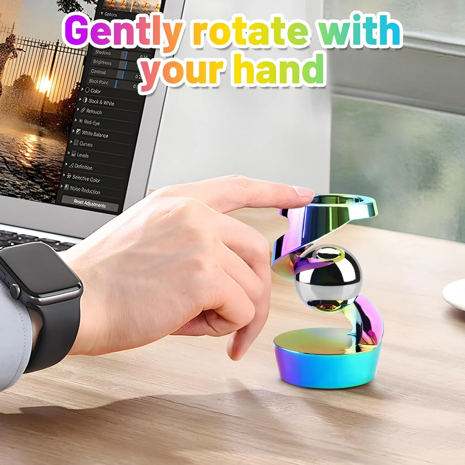 Kinetic Desk Toys, Kinetic Spinning Desk Toys for Office for Adults, Desk Fidgets for Adults, Kinetic Spinning Fidget Toy (Rainbow)