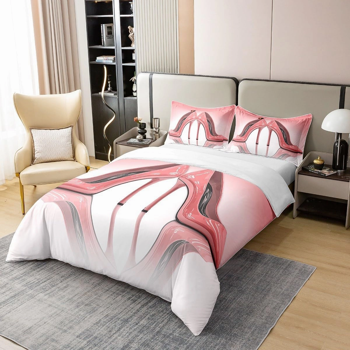 King Size 100% Cotton Pink High Heels Duvet Cover Modern Fashion Girls Shoes Bedding Set Women Girls Ombre Pink Simple Style Soft Comforter Cover Kids Bedroom Decor,No Comforter