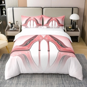 King Size 100% Cotton Pink High Heels Duvet Cover Modern Fashion Girls Shoes Bedding Set Women Girls Ombre Pink Simple Style Soft Comforter Cover Kids Bedroom Decor,No Comforter