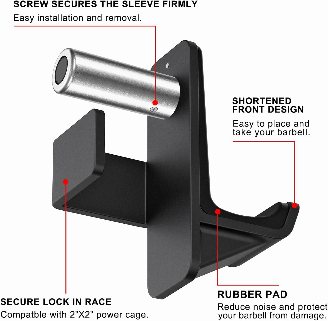 Kipika Safety Spotter Arms and J-Hooks for 2" x 2" and 3" x 3" Power Racks - Heavy Duty Barbell Holders and Catches with Rubber Pads - Power Rack Attachments for Squat, Bench Press and More