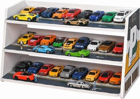 Kivmcds 1/64 Hot Die Cast Wheel Display Case，Three-Tier Stepped car Model Display Stand，Toy Car Storage Display Rack（Parking Lot Scene）