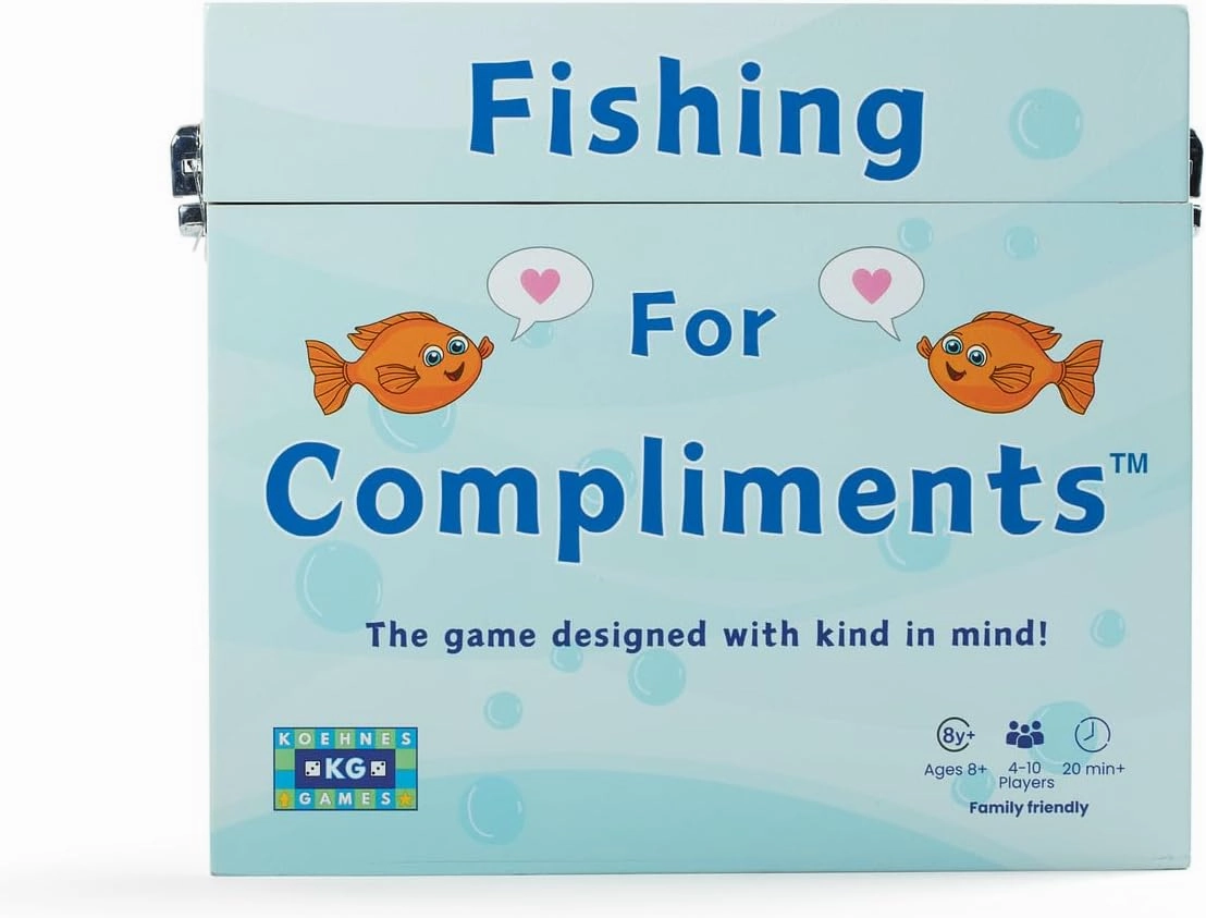 Koehne's Games Fishing for Compliments: Positive Icebreaker Board Game for Family Game Night – Magnetic Fishing Party Game for Kids & Adults, Card Game for Meaningful Connections, Ages 8 
