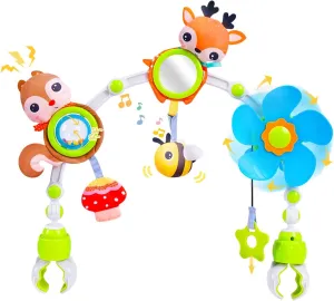 Koty Baby Stroller Arch Toy with Teether, Rattle, Crinkle Sound, Mirror & Music Box, Newborns Sensory Activity Carrier Take-Along Toy, Adjustable for Bouncers, Car Seat & Pram 0M (Deer)