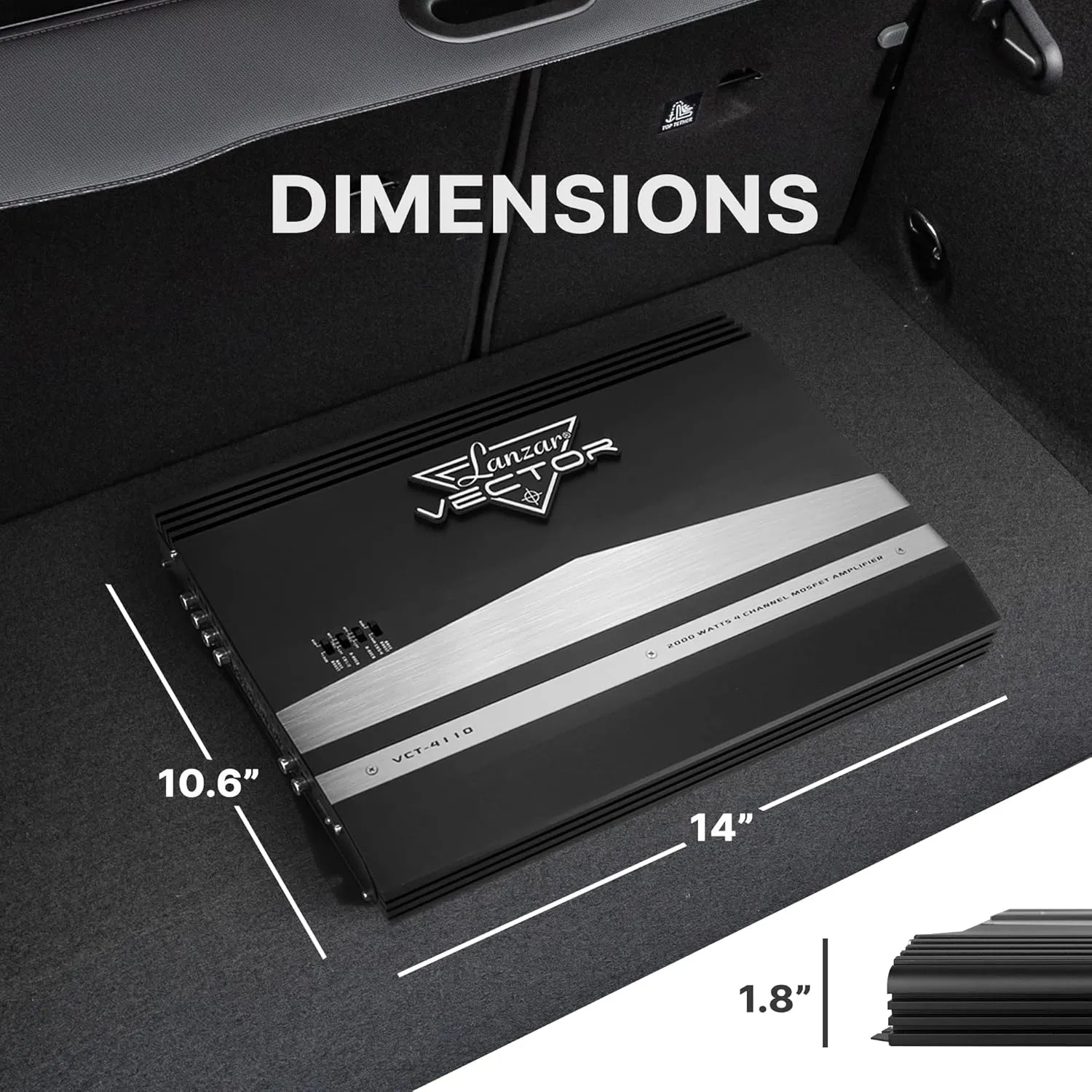 Lanzar 4-Channel High Power MOSFET Amplifier - Slim 2000 Watt Bridgeable Mono Stereo 4 Channel Car Audio Amplifier w/ Crossover Frequency & Bass Boost Control, RCA input, Line Output - VCT4110