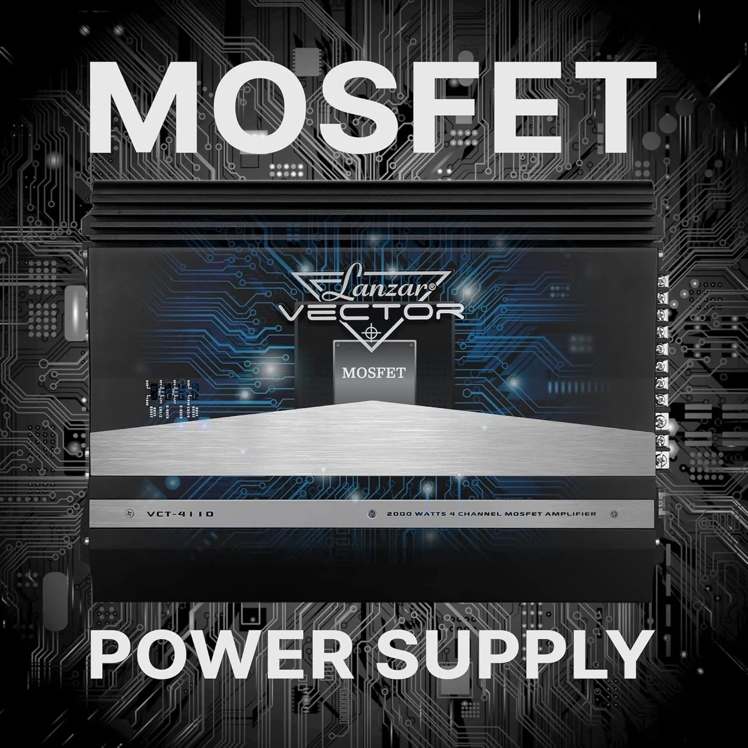 Lanzar 4-Channel High Power MOSFET Amplifier - Slim 2000 Watt Bridgeable Mono Stereo 4 Channel Car Audio Amplifier w/ Crossover Frequency & Bass Boost Control, RCA input, Line Output - VCT4110