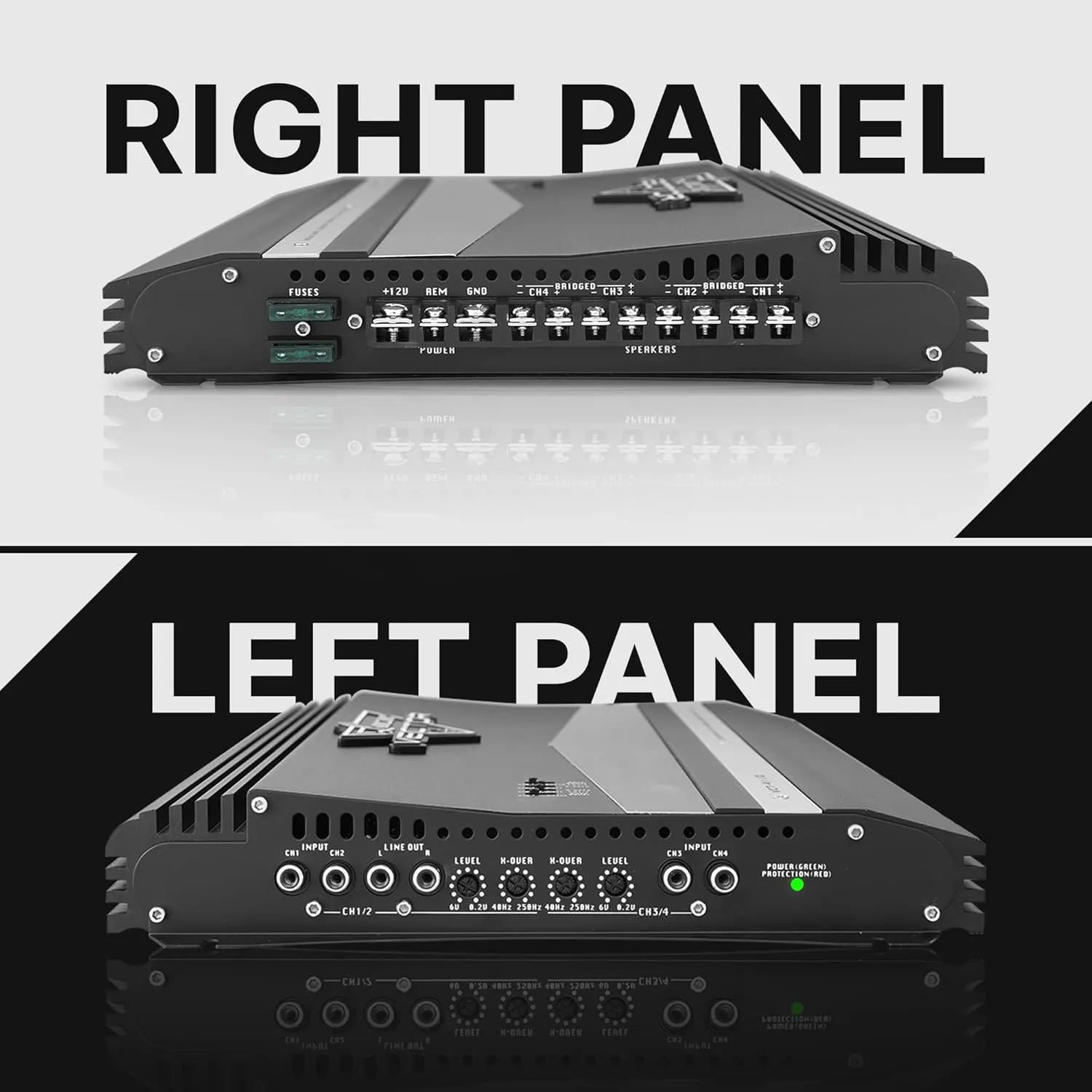 Lanzar 4-Channel High Power MOSFET Amplifier - Slim 2000 Watt Bridgeable Mono Stereo 4 Channel Car Audio Amplifier w/ Crossover Frequency & Bass Boost Control, RCA input, Line Output - VCT4110