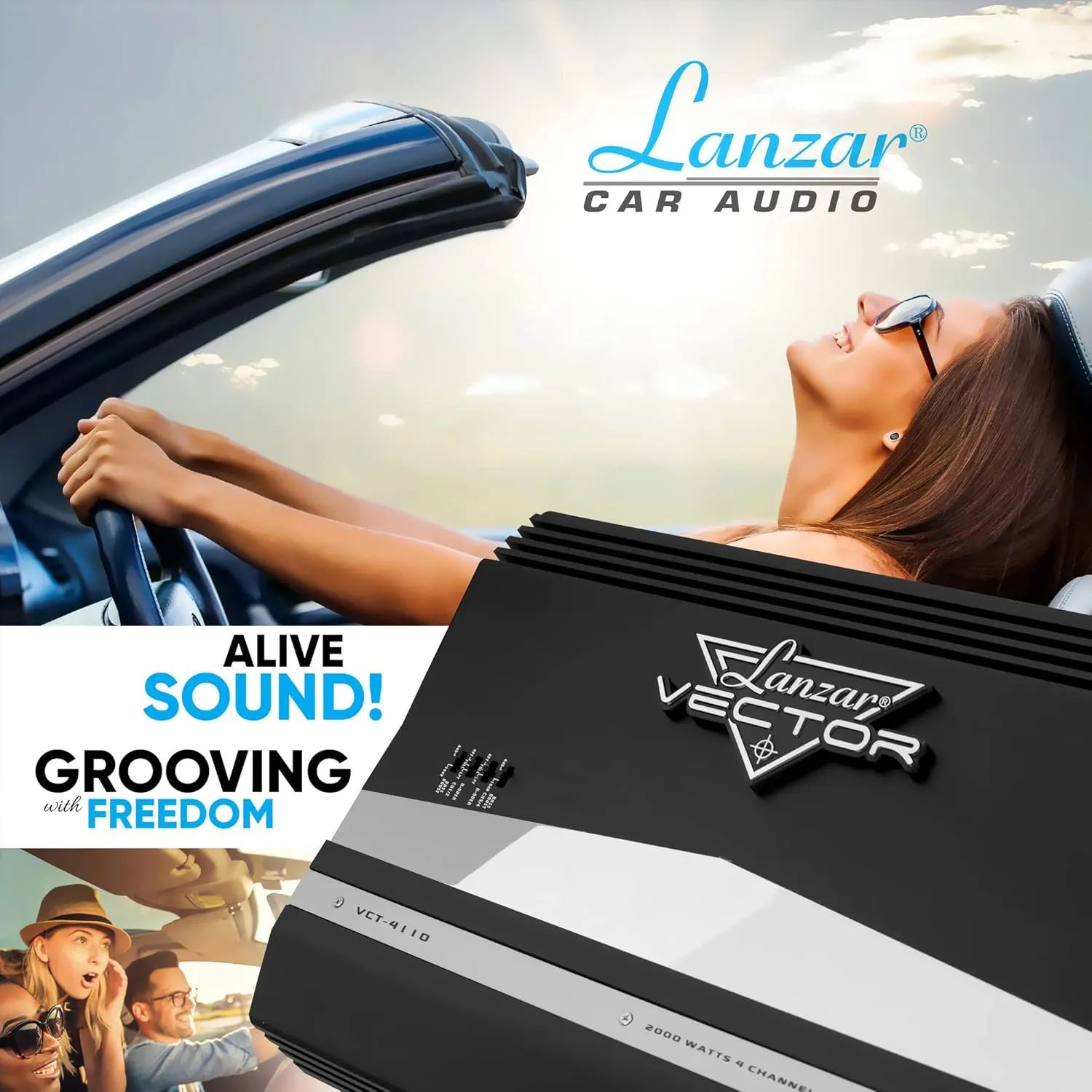 Lanzar 4-Channel High Power MOSFET Amplifier - Slim 2000 Watt Bridgeable Mono Stereo 4 Channel Car Audio Amplifier w/ Crossover Frequency & Bass Boost Control, RCA input, Line Output - VCT4110