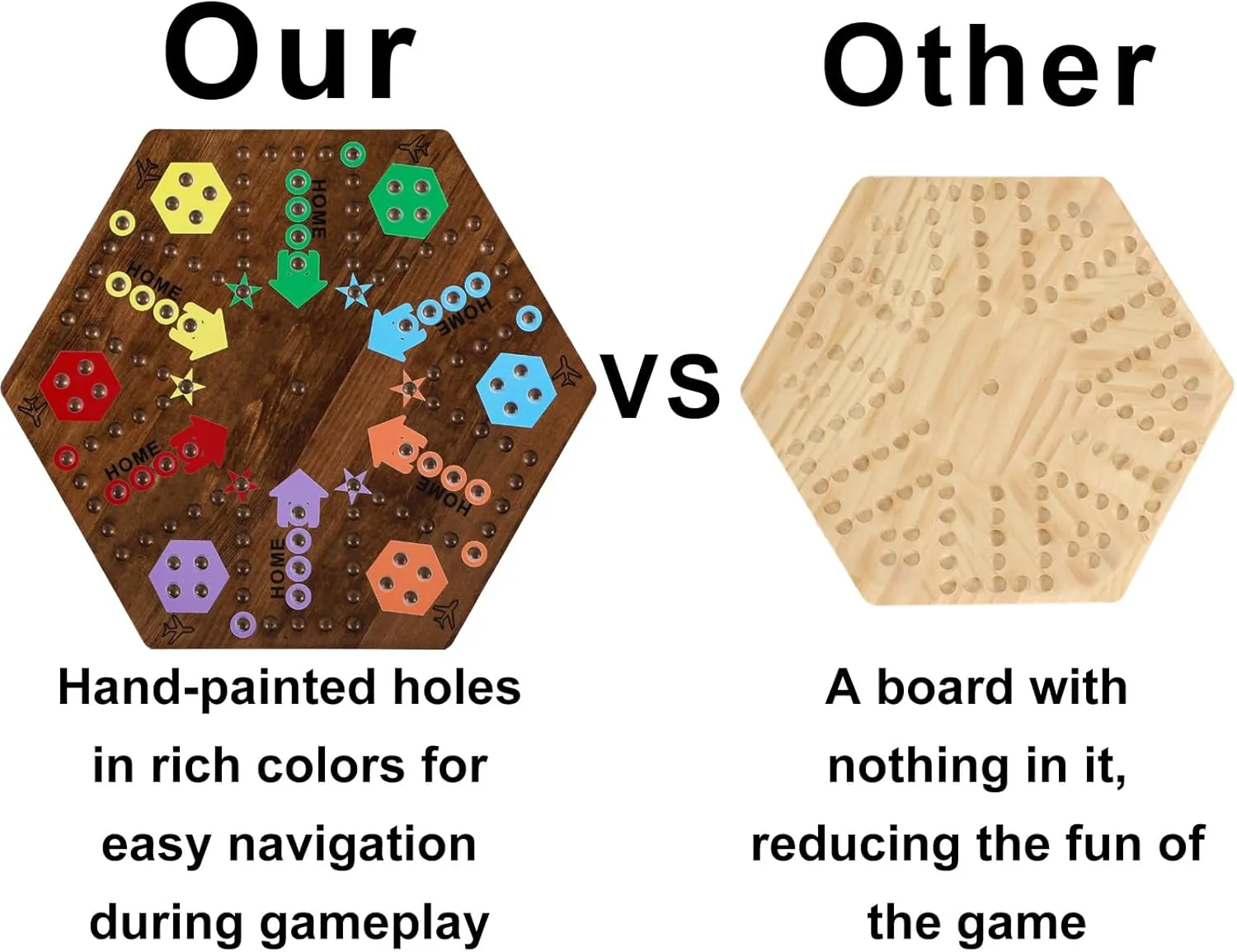 Large 20 Inches Wahoo Marble Board Game 4 and 6 Players 2 Sided Painted Thicken Wooden Dice Marbles Game for Family Friends Party Game Nights