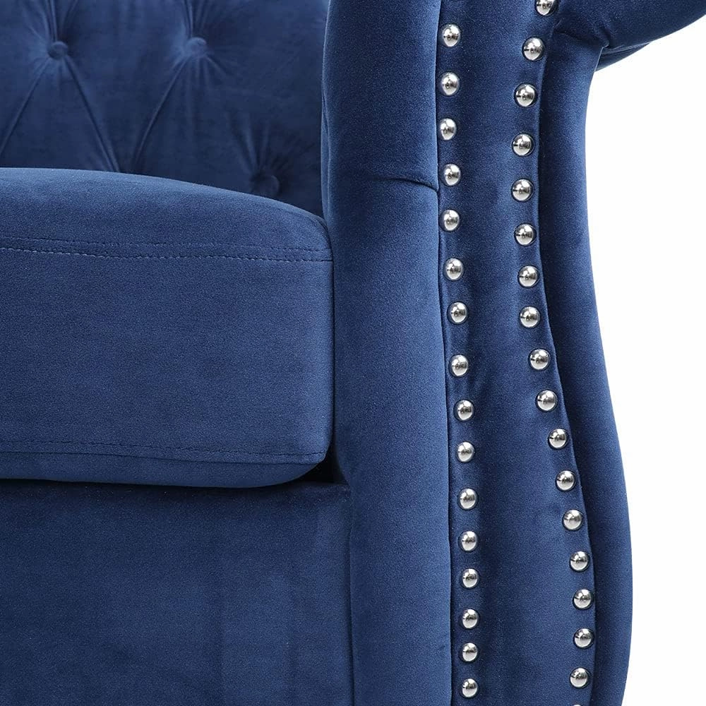 Large Sofa, Velvet Sofa Three-seat Sofa Classic Tufted Chesterfield Settee Couch Modern 3 Seater Couch Furniture Tufted Back for Living Room (Blue)
