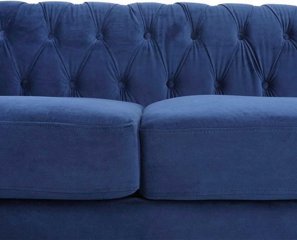 Large Sofa, Velvet Sofa Three-seat Sofa Classic Tufted Chesterfield Settee Couch Modern 3 Seater Couch Furniture Tufted Back for Living Room (Blue)