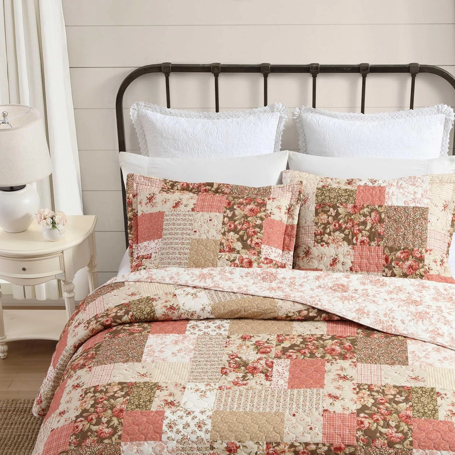 Laura Ashley - Twin Quilt Set, Reversible Cotton Bedding with Matching Sham, Lightweight Home Decor for All Seasons (Harrietta Patchwork Pink, Twin)