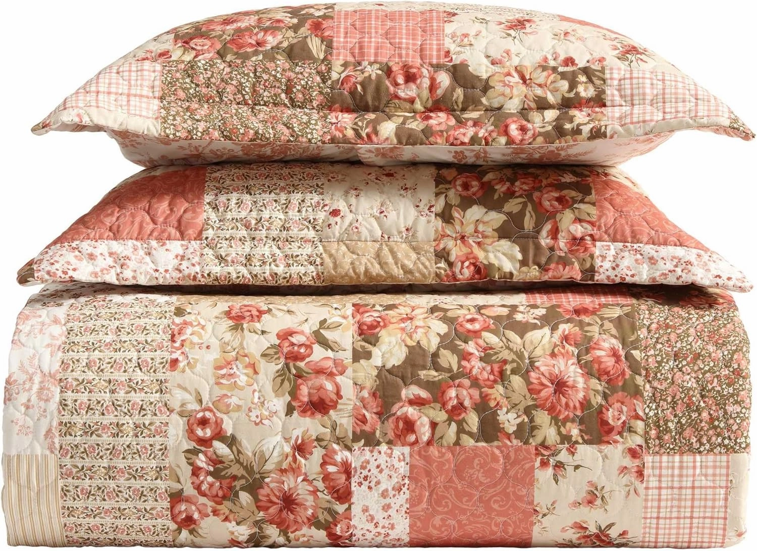 Laura Ashley - Twin Quilt Set, Reversible Cotton Bedding with Matching Sham, Lightweight Home Decor for All Seasons (Harrietta Patchwork Pink, Twin)