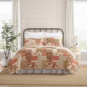 Laura Ashley - Twin Quilt Set, Reversible Cotton Bedding with Matching Sham, Lightweight Home Decor for All Seasons (Harrietta Patchwork Pink, Twin)