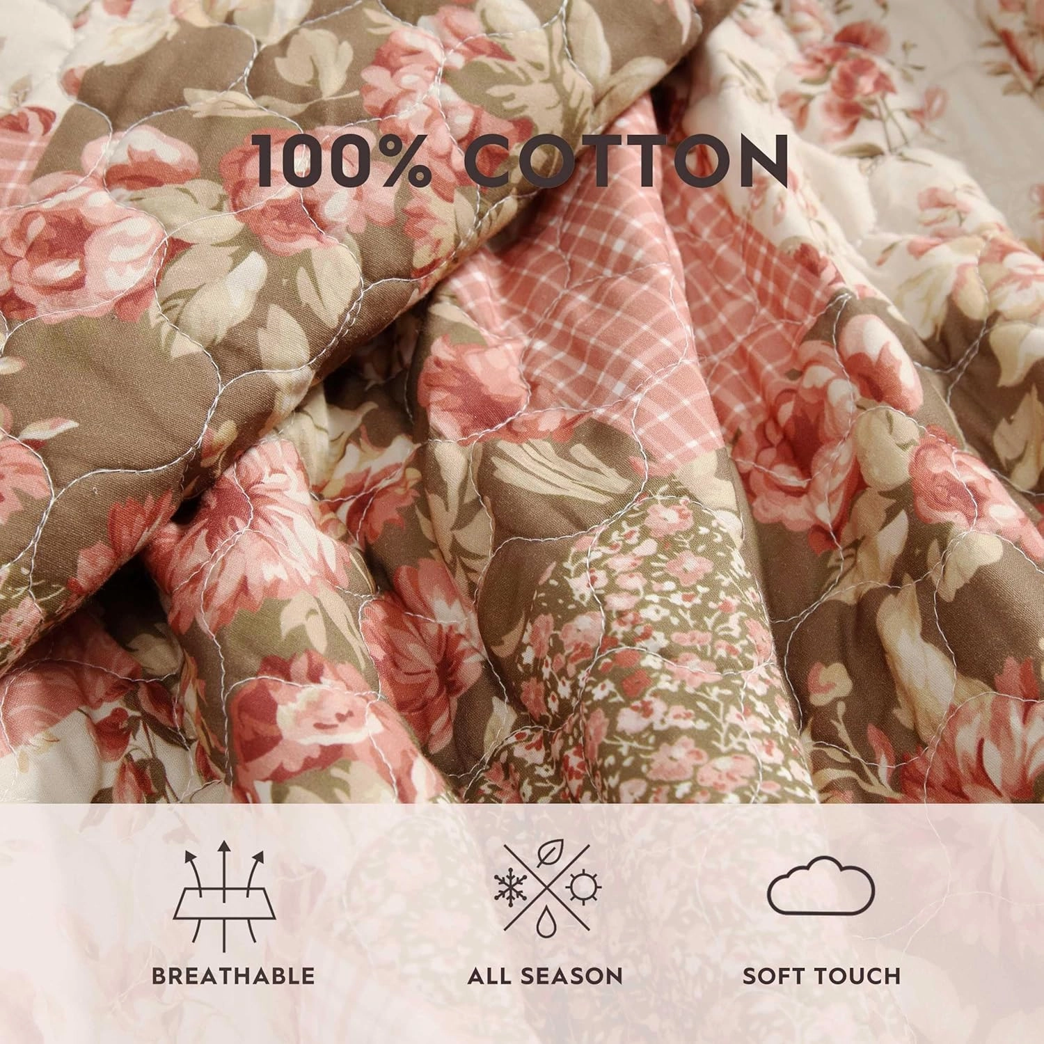 Laura Ashley - Twin Quilt Set, Reversible Cotton Bedding with Matching Sham, Lightweight Home Decor for All Seasons (Harrietta Patchwork Pink, Twin)