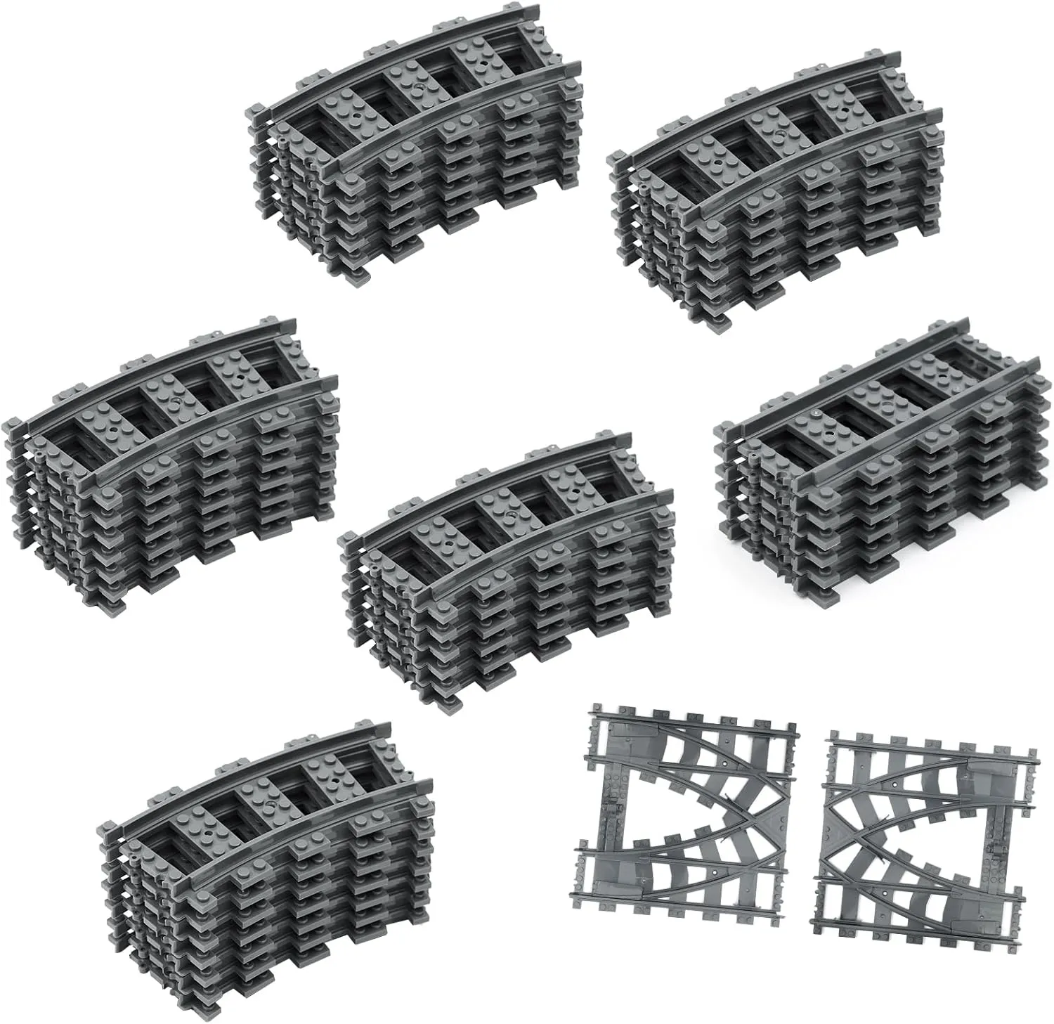 Lekebaby 40PCS City Train Tracks, Classic Train Tracks Accessories, Railroad Building Toy Compatible with All Major Brand- 32 Curved, 6 Straight, 2 Integral Forks Train Tracks