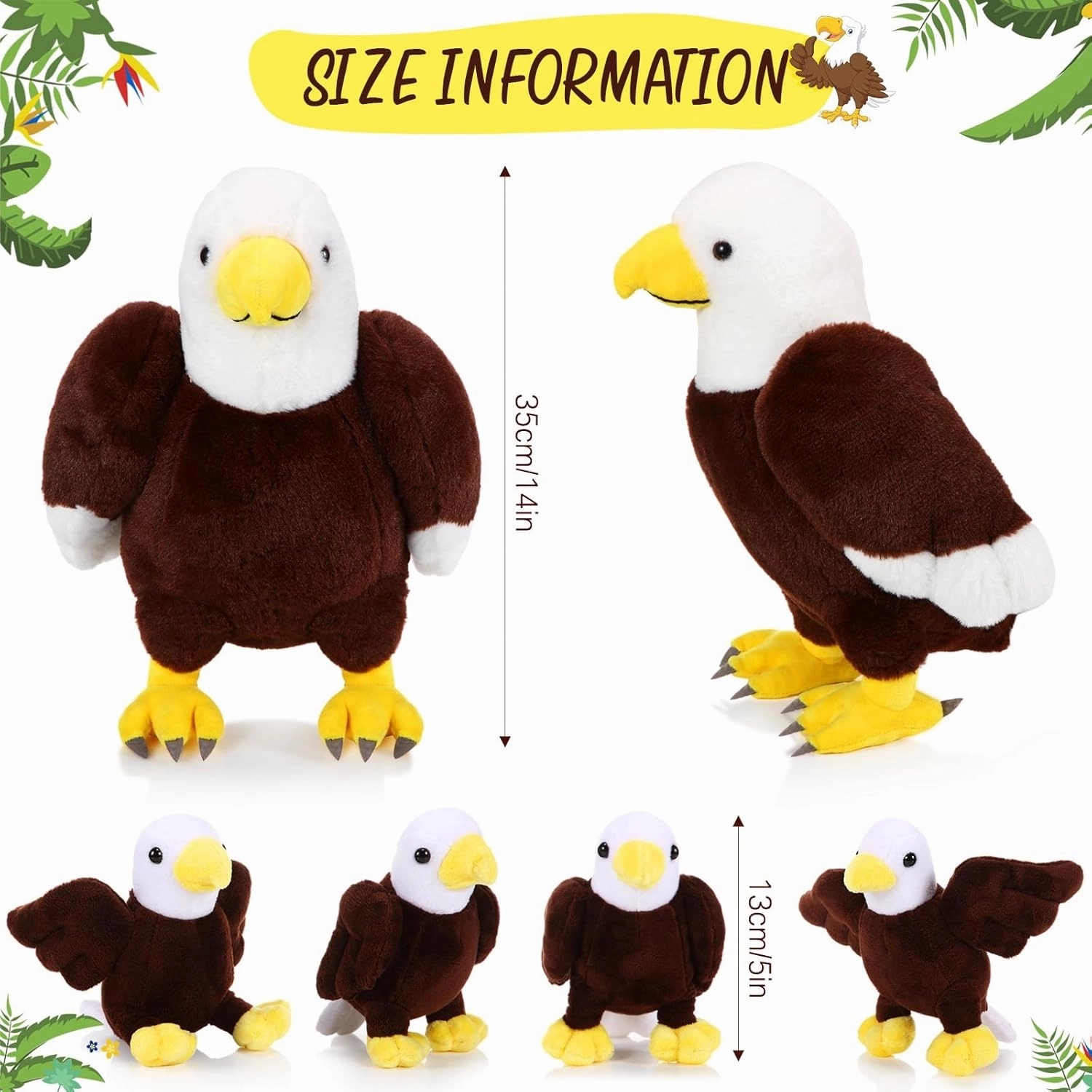 Lenwen 5 Pcs Bald Eagle Stuffed Animal Bulk 1 Mommy Eagle Plush with 4 Cute Babies Bald Eagles Plush Wild Bald Eagles Stuffed Animal Toy for Boys Girls Birders Zoo Gifts(Eagle)