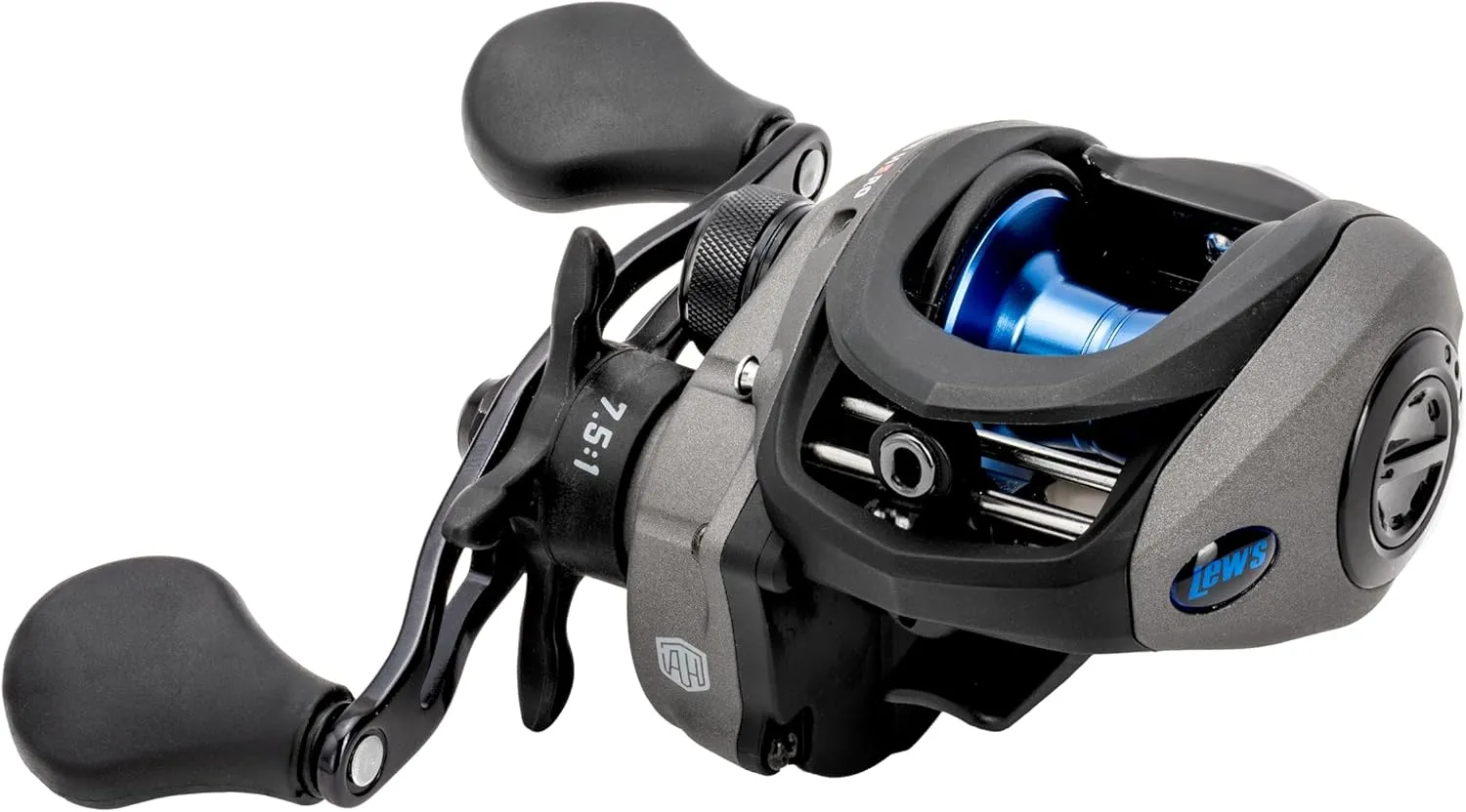 Lew’s American Hero Baitcast Fishing Reel, 4 1 Bearings, 7.5:1 Gear Ratio, Graphite Frame, Speed Gears, Magnetic Control System, Gray/Black/Blue