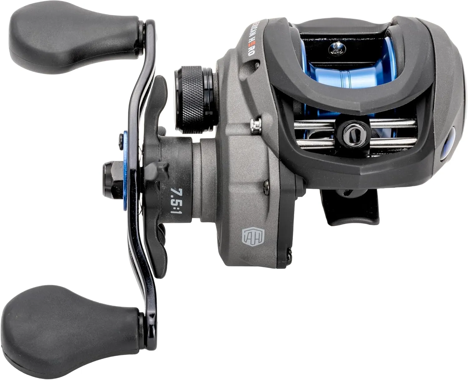 Lew’s American Hero Baitcast Fishing Reel, 4 1 Bearings, 7.5:1 Gear Ratio, Graphite Frame, Speed Gears, Magnetic Control System, Gray/Black/Blue