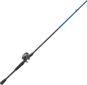 Lew’s American Hero Baitcast Reel and Fishing Rod Combo, 1-Piece Medium-Heavy Power Fast Action IM6 Graphite Rod, 7.5:1 Gear Ratio, Gray/Black/Blue