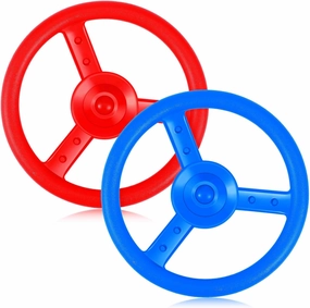Libima 2 Pack Kids Steering Wheel Toy 10.43 Inch Outdoor Playhouse Toys Plastic Pirate Ship Wheel Replacement Plastic Steering Wheel for Playground Outdoor Gym (Red,Blue)
