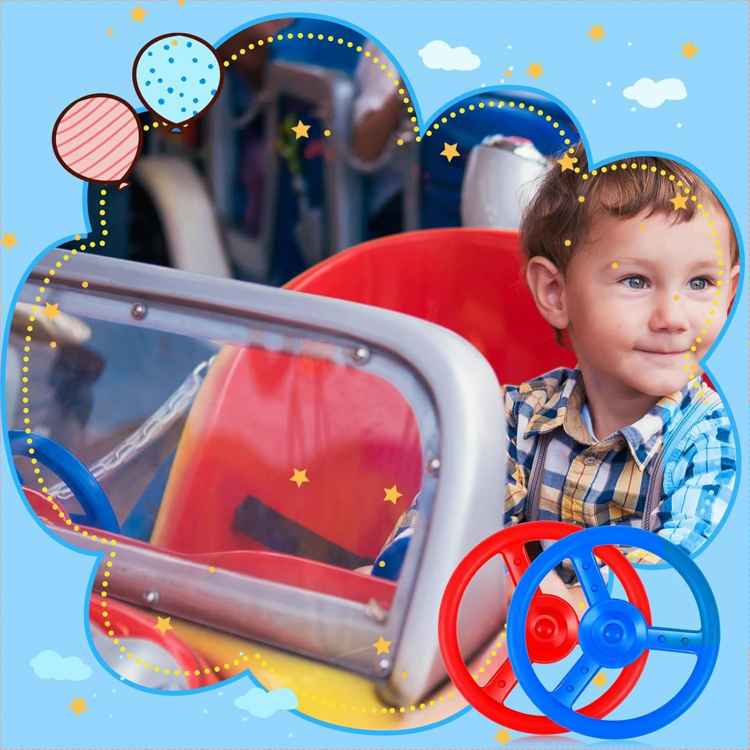 Libima 2 Pack Kids Steering Wheel Toy 10.43 Inch Outdoor Playhouse Toys Plastic Pirate Ship Wheel Replacement Plastic Steering Wheel for Playground Outdoor Gym (Red,Blue)