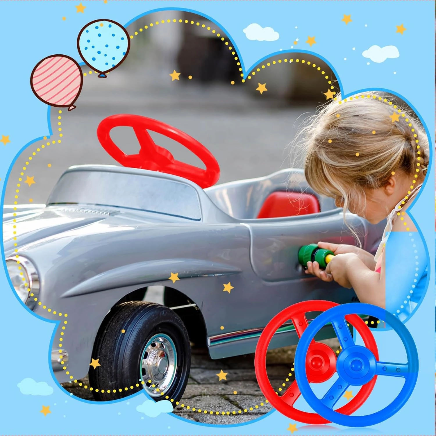 Libima 2 Pack Kids Steering Wheel Toy 10.43 Inch Outdoor Playhouse Toys Plastic Pirate Ship Wheel Replacement Plastic Steering Wheel for Playground Outdoor Gym (Red,Blue)