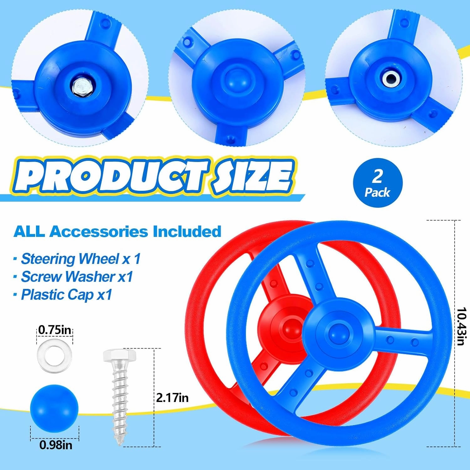Libima 2 Pack Kids Steering Wheel Toy 10.43 Inch Outdoor Playhouse Toys Plastic Pirate Ship Wheel Replacement Plastic Steering Wheel for Playground Outdoor Gym (Red,Blue)