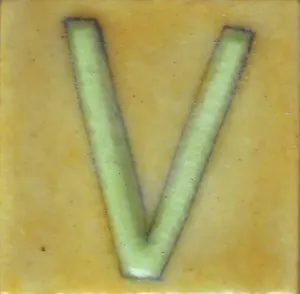 Lime Green V Alphabet Yellow Base Tile (2x2)