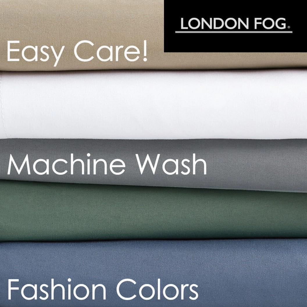London Fog Garment Washed Solid Sheet Set White Microfiber 4-Piece King Sheet Set, Solid Themed, Deep Pocket, Adult and Teen, Oeko-TEX Certified