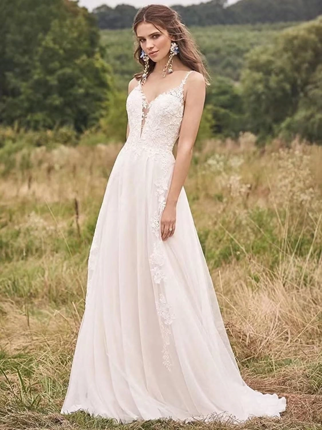 Long Sleeves Wedding Dresses for Bride 2025 Boho Beach A-Line Appliques Lace Bridal Ball Gowns with Train