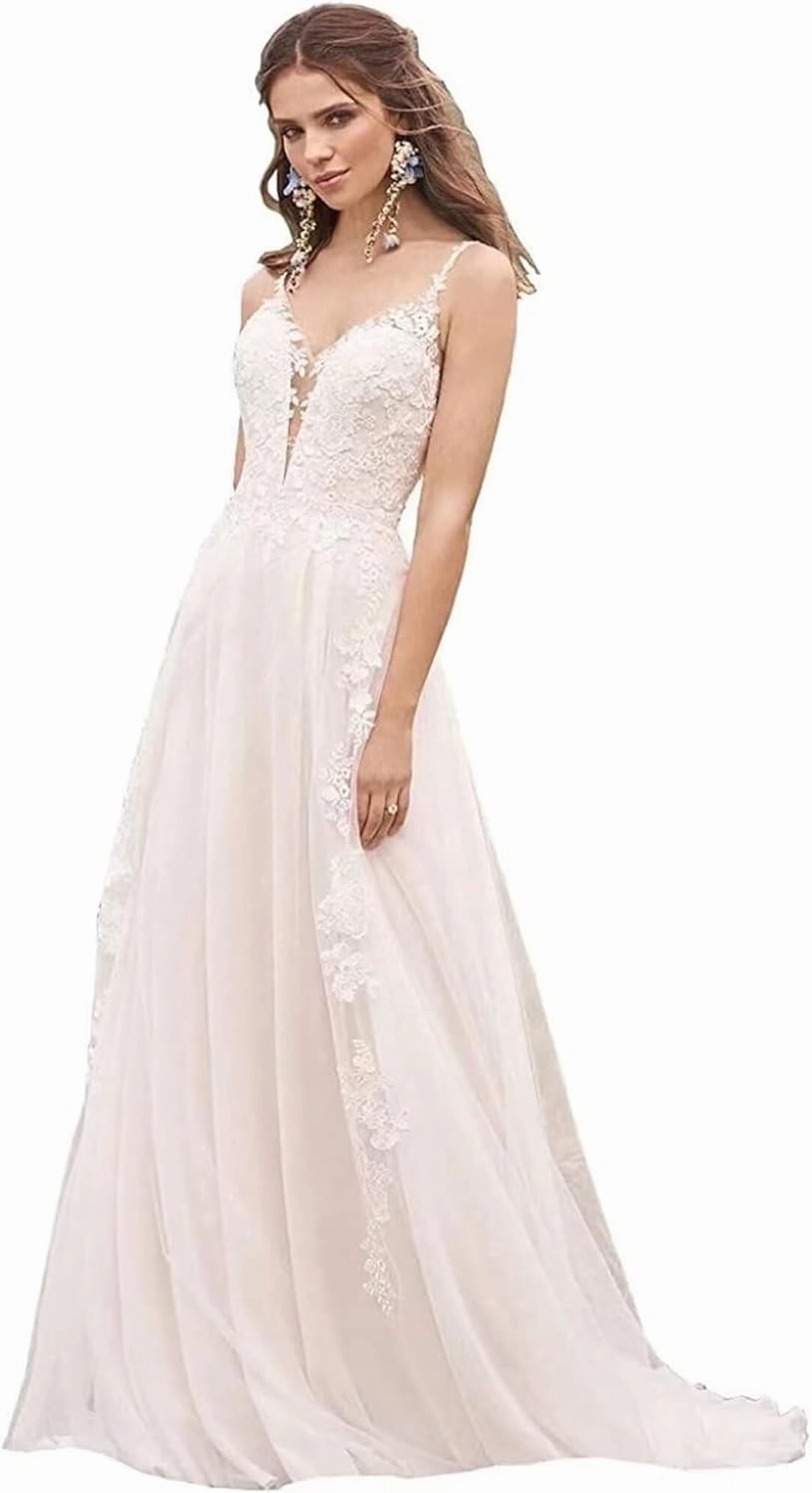 Long Sleeves Wedding Dresses for Bride 2025 Boho Beach A-Line Appliques Lace Bridal Ball Gowns with Train