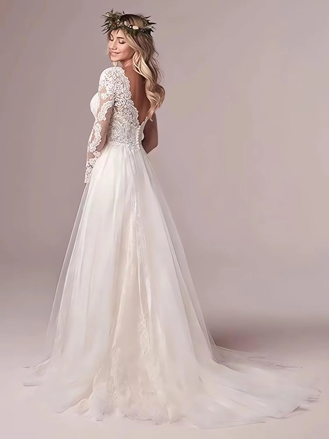 Long Sleeves Wedding Dresses for Bride 2025 Boho Beach A-Line Appliques Lace Bridal Ball Gowns with Train