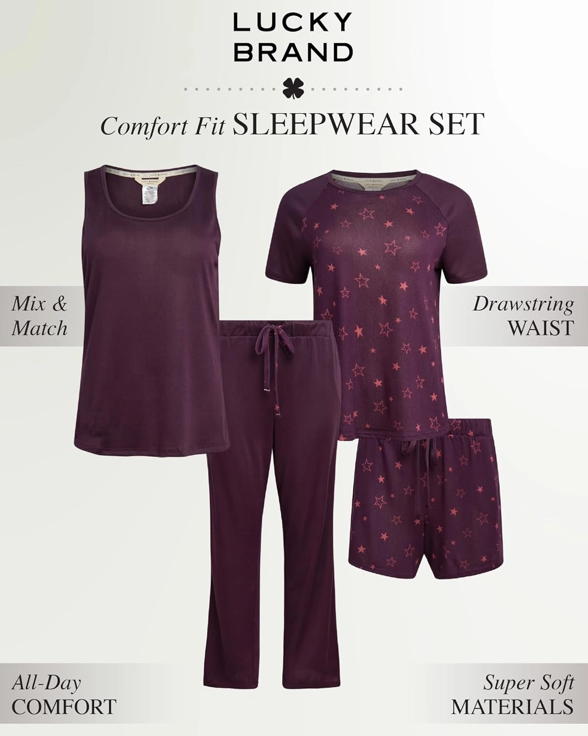 Lucky Brand 4-Piece Lounge Pajamas Sets For Women - Buttery Soft Top, Tank Top, Shorts and Pants