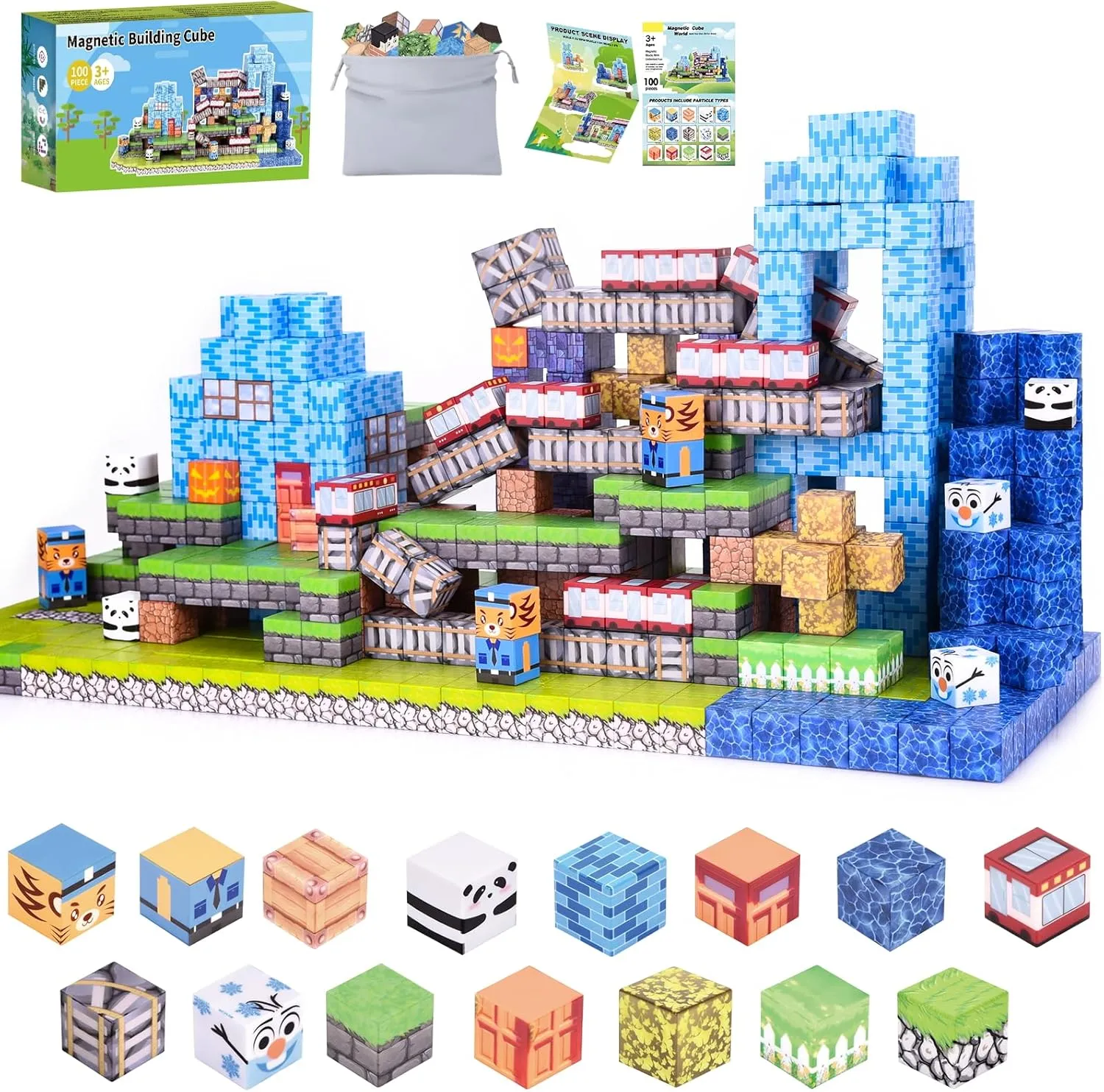 Ludmila 100PCS Magnetic Building Blocks, Montessori STEM Toys for Toddlers, Build 3D Magnetic Train Station Set, Sensory Construction Kit for Boys & Girls, for Ages 3-12 Birthday