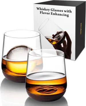 Luxury Whiskey Glasses with Tin Flavor Enhancer – Elevate Bourbon & Scotch, Premium Old Fashioned Bourbon Glasses Set, Gift for Him & Whiskey Lovers