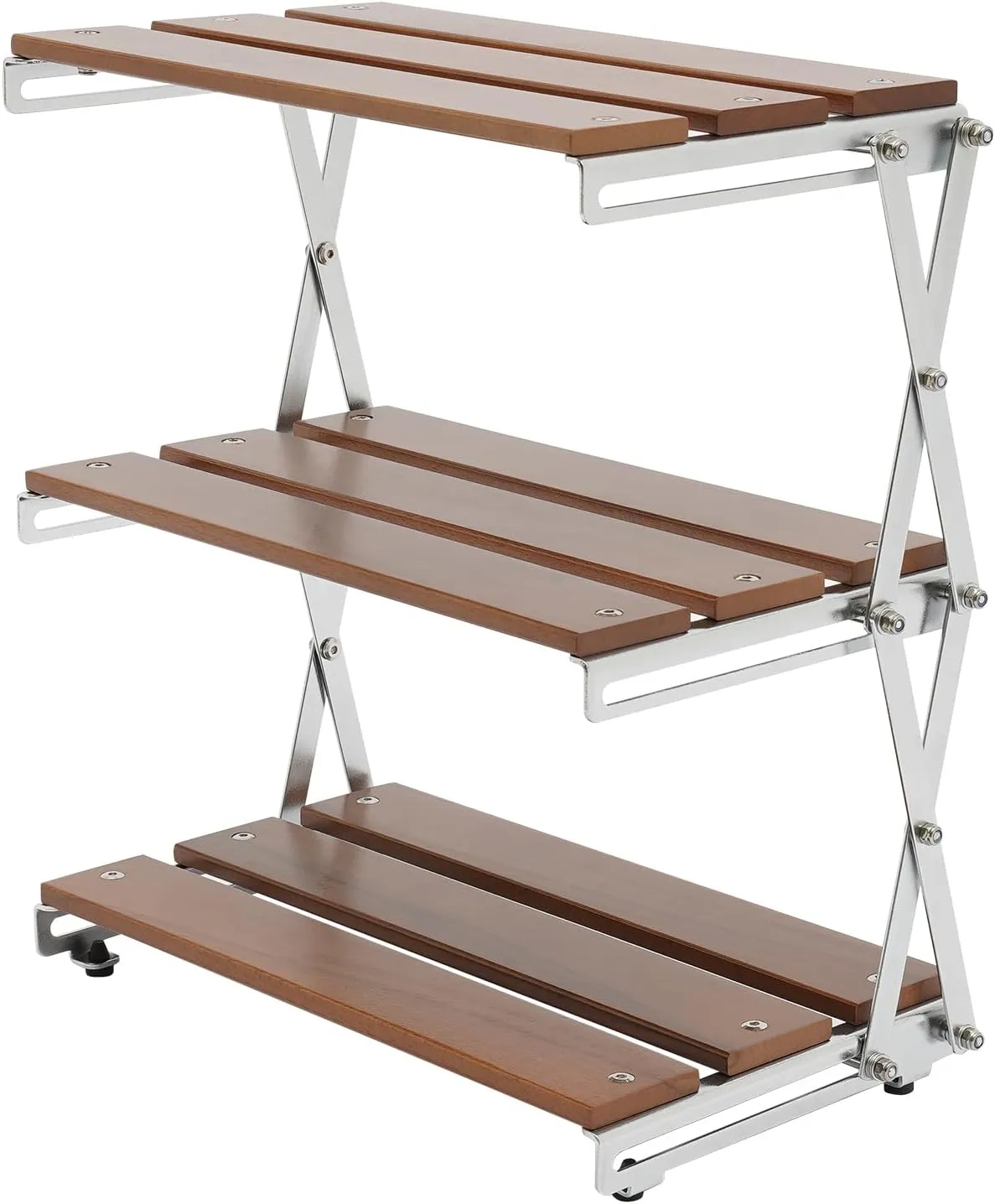 LYNICESHOP 3-Layer Folding Camping Stand, Portable Wooden Storage Rack, Suitable for Barbecues, Picnics and Outdoor Cooking, Compact Foldable Design, with Handbag (13X6.9X13 Inches, Walnut Wood)