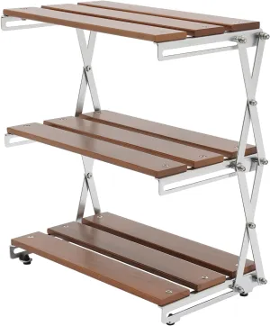 LYNICESHOP 3-Layer Folding Camping Stand, Portable Wooden Storage Rack, Suitable for Barbecues, Picnics and Outdoor Cooking, Compact Foldable Design, with Handbag (13X6.9X13 Inches, Walnut Wood)