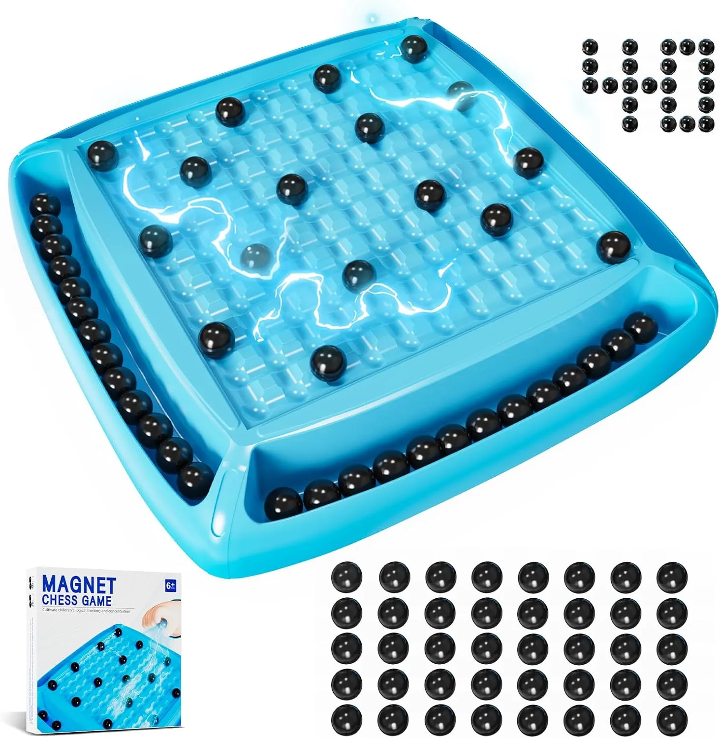 Magnet Game, Magnetic Game Chess, Board Games for Kids 6-8-12, Magnet Chess Kid Games, Family Board Games for Kid and Adults, Magnetic Game with 40 Pieces, Fun Birthday Gifts for Kids (Blue)