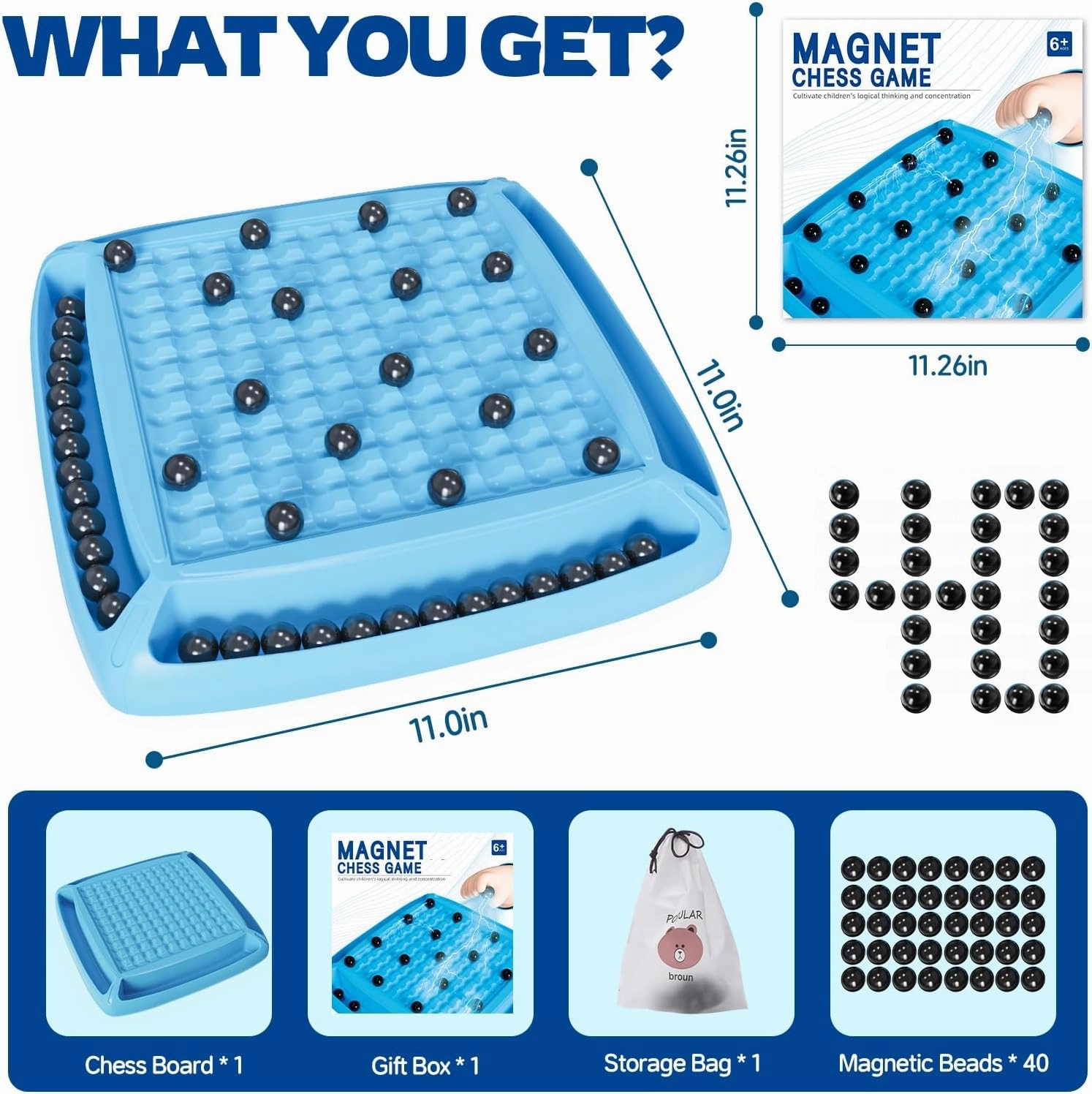 Magnet Chess Game, Magnetic Game Chess Set Ideal for Family and Friend Games Night 2-4 Players (Cyan)
